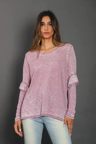 Remera Manga Larga Batik Importada Amplia Lila Liso Único Batik