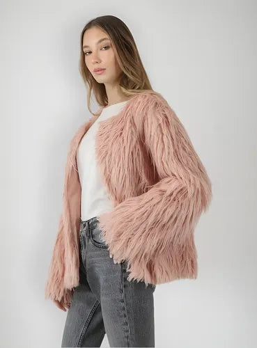 Saco Chaqueta De Piel Sintética Rosa M Lisa