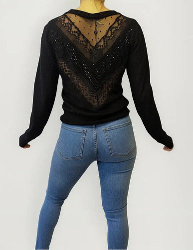 Sweater Bordado Importado Lentejuelas Paillettes Cod. 519 Negro Único