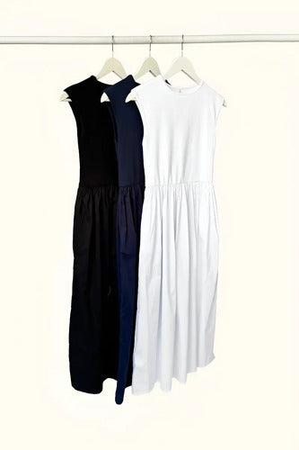 Vestido Largo Sin Mangas Combinado Con Ribb Y Poplin