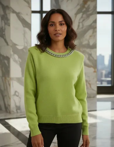 Sweater  Tejido Con Hombreras Y Cuello Cadena