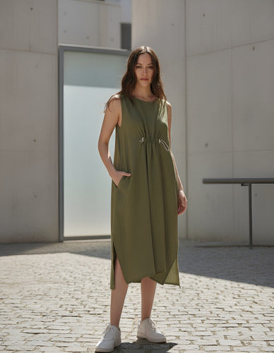 Vestido De Lino Midi Gris Oscuro Lisa Único