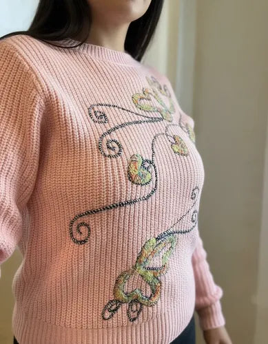 Sweater Pullover Bordado  Rosa Bordado M
