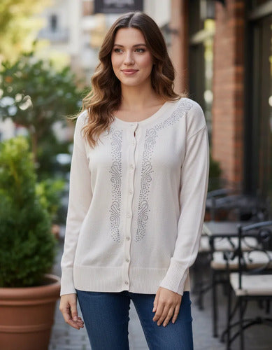 Saquito Saco Cardigan Botones Strass Tejido Botones