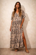 Vestido Largo De Seda Hindú Modelo Amplio Mod. 04 Marrón Estampado Único