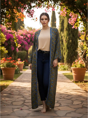 Kimono Largo Saco Importado Seda Hindú