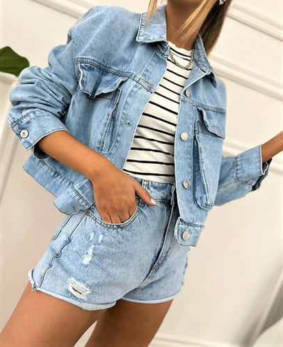 Campera Jean Cargo Denim Corta