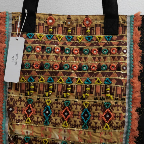 Cartera Bolso Maxi Bordado Boho Negro Bordado Bronce