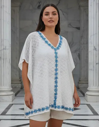 Blusa Remera Poncho Importada Talle Grande Xxl Blanco Único