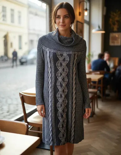 Vestido De Lanilla Estampado Gris Estampado L