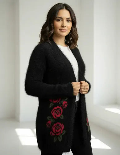 Saco Cardigan  Tejido  Peludo Pelo De Mono