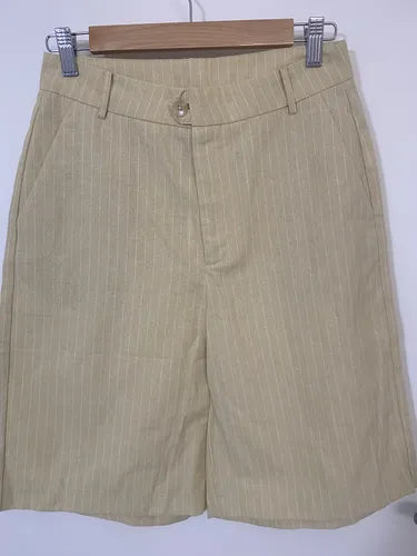 Bermuda De Lino Color Crema Crema Rayas S
