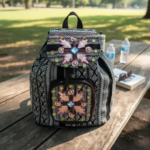 Mochila Bordada Estilo Folk Lentejuelas