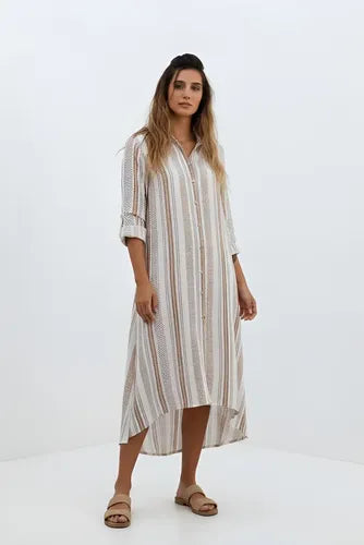 Vestido Largo Estilo Camisero Estampado Boho