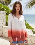 Blusa Camisa Puntilla Importada Batik Boho Hippie Chic Blanco Con Coral Batik L