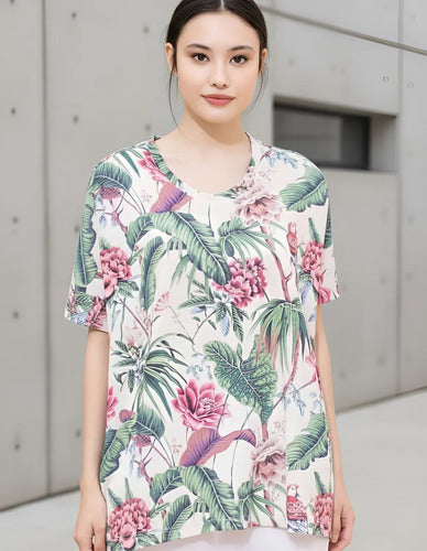 Remera Remeron De Diseño Oversize Blanco Flores 2 Estampado