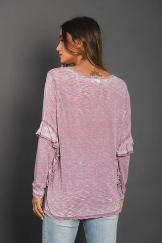 Remera Manga Larga Batik Importada Amplia Lila Liso Único Batik