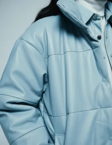 Tapado Campera Eco Cuero Talle Grande  Nueva 2da Selección Celeste M Liso