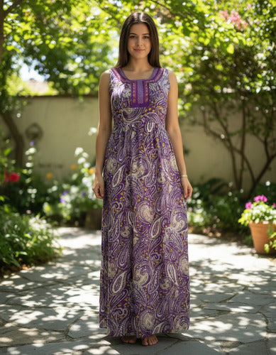 Vestido Estampado Largo Violeta Estampado Único