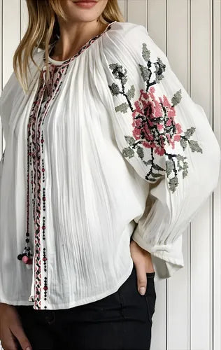 Saco Chaqueta Boho Importada Bordada Nueva De 2da Selección Crudo Bordado M
