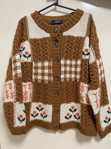Saco Cárdigan Tejido Amplio Bordado Folk Boho