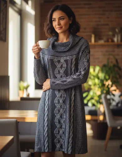 Vestido De Lanilla Estampado Gris Estampado L
