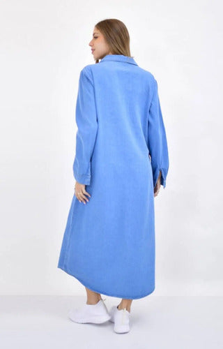 Vestido Camisero De Jean Maxi Celeste Lisa 4