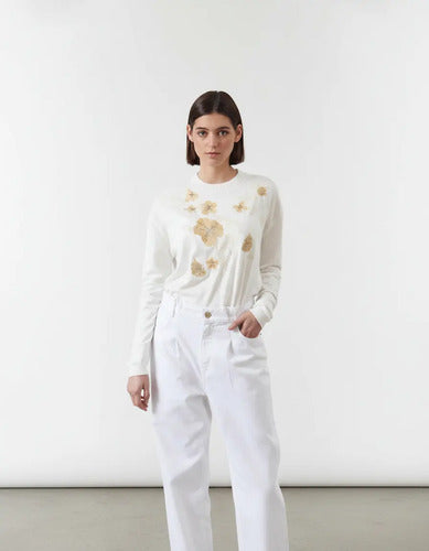 Sweater Importado Amplio Bordado (568) Blanco Bordado Único