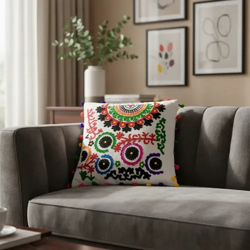 Funda De Almohadón Bordada Importada India 45 X 45
