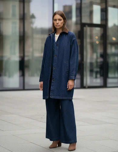 Saco Largo De Jean Campera Modelo Amplio Azul Único Lisa