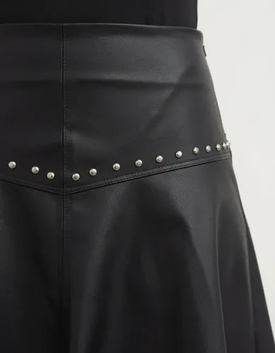 Mini Pollera Evasé Eco Cuero Negro Lisa 38