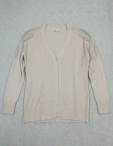 Saquito Cárdigan Tejido  Strass Modelo Amplio Beige Liso Único