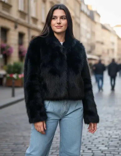 Saco Chaqueta De Piel Sintética Corto Negro L Lisa