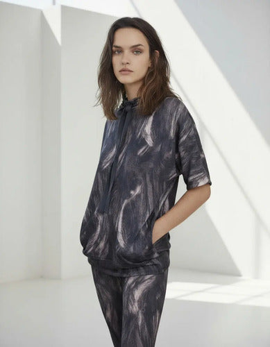 Buzo Manga Corta De Diseño Oversize M Gris Oscuro Estampado