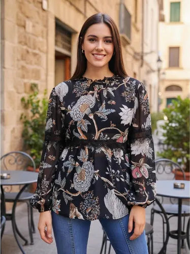 Camisa Blusa Talle Único Tipo Vars India Style Beige O Negro Negro U
