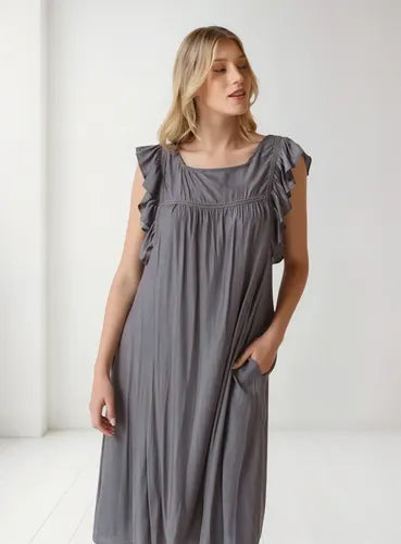 Vestido Sin Mangas De Simil Seda Gris Lisa Único