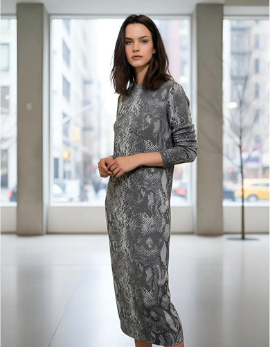 Vestido Largo De Diseño Al Cuerpo Reptil Gris Reptil S