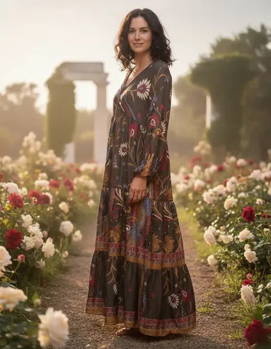 Vestido Largo Seda Hindú Manga Larga Nuevo 2da Selección Multicolor Estampado Único