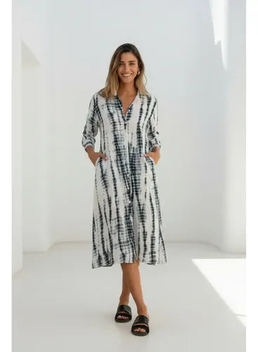 Vestido Largo Estilo Camisero Estampado Boho