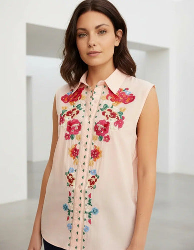 Blusa Camisa Importada Sin Mangas Bordada Estilo Vars