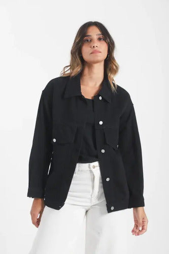 Campera De Jean Negra Modelo Amplio Negro 2xl Liso