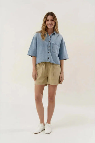 Camisa De Jean Denim Manga Corta Modelo Grande