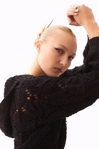 Tapado Saco Importado Chenille Con Capucha Negro Chenille Unico