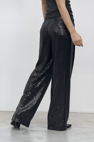Pantalón De Lentejuelas Plateado Liso 40