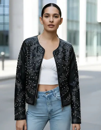 Campera Eco Cuero Importada Negro L Tachas