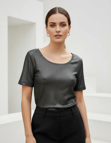 Blusa Remera Manga Corta Morley Metalizado