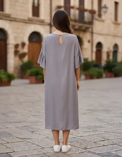 Vestido De Simil Seda Camel Camel Liso Único