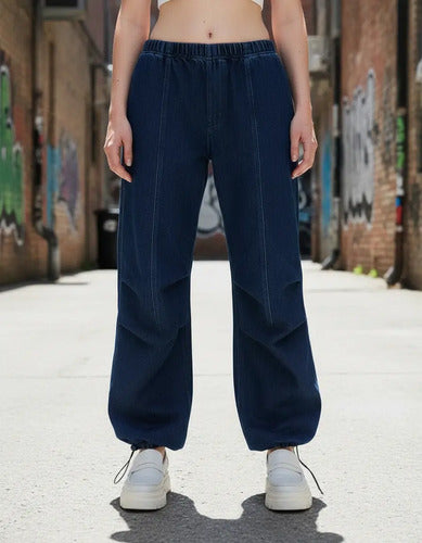 Pantalón Jean Parachute Denim Hilo Contraste