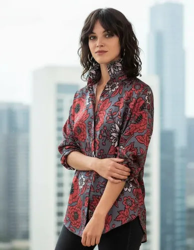 Camisa Camisola Viscosa Con Seda De Diseño Gris S