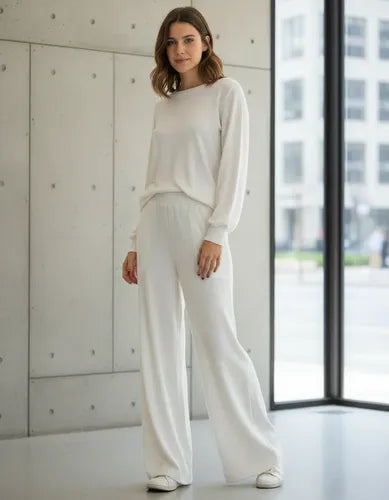 Pantalón De Lanilla Palazzo Básico Amplio Gris Oscuro Liso U